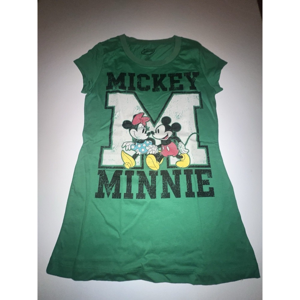 Disney Mickey & Minnie Mouse Green Tee Shirt Small Juniors Slim